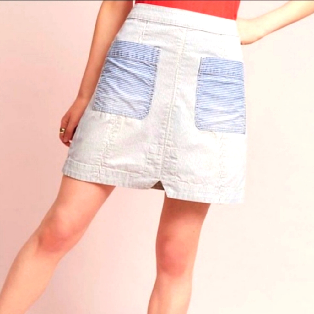 Pilcro Chambray Stripe Patch Pocket Mini Skirt XS